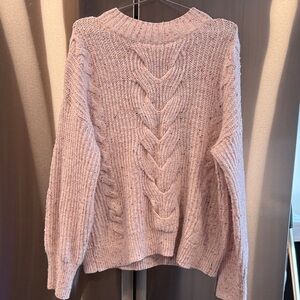 Cozy Pale Pink Marl Cable Knit Sweater